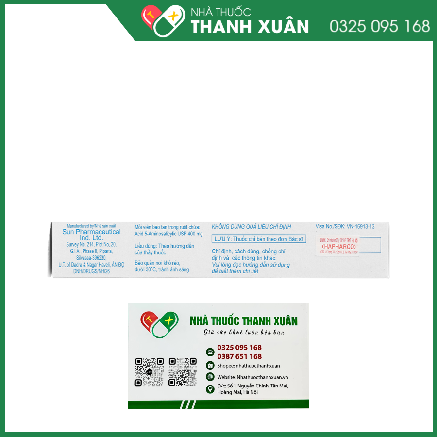 Sunmesacol 400mg trị viêm loét đại tràng (5 vỉ x 10 viên)